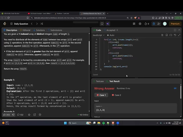 3069. Distribute Elements Into Two Arrays – Save Memory with Spread Operator (90%)