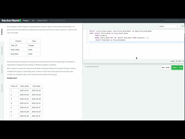 Hackerrank SQL Solution #10 Intermediate SQL - SQL Project Planning