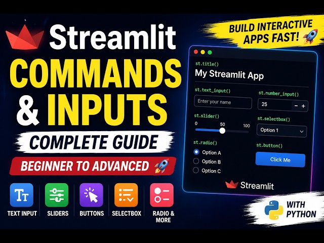 Streamlit Commands & Inputs Tutorial (Beginner to Advanced) | Build Interactive Apps Fast 🚀