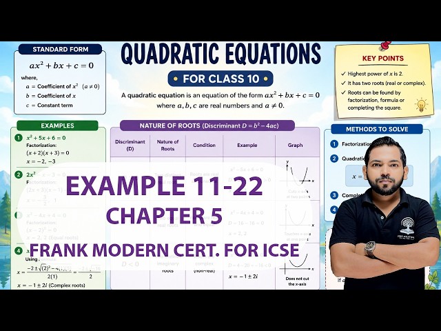 QUADRATIC EQUATION: | CHAPTER 5 | EXAMPLE 11-22 | CLASS 10 ICSE | FRANK MOD. CERT. FOR ICSE 2026-27