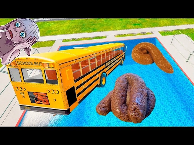 Insane BeamNG Drive Crash Test – School Bus Down In Swimming Pools With Realistic Physics