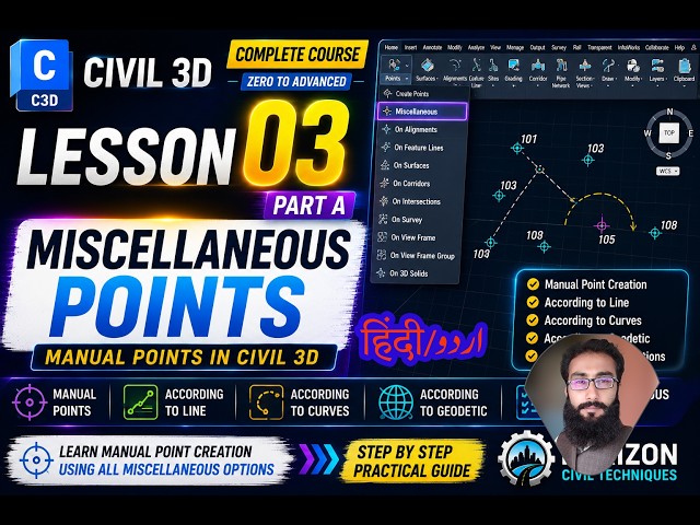 Civil 3D Lesson 03 Part A | Miscellaneous Point Options Explained | Step by Step | Urdu | Hindi