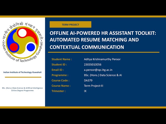 OFFLINE AI-POWERED HR ASSISTANT TOOLKIT:AUTOMATED RESUME MATCHING ANDCONTEXTUAL COMMUNICATION