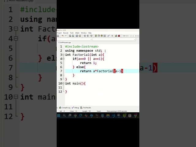 Factorial Program in C++ Using Recursion  | C++ Shorts