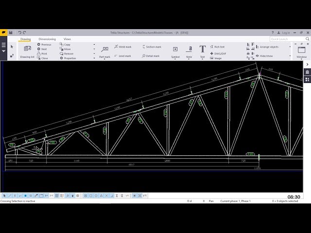 Creación de dibujos de conjunto a partir de cerchas de varios tramos en Tekla Structures
