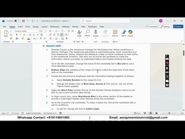 Shelly Cashman Excel 2019 | Module 2: SAM Project 1a Roadrunner Online