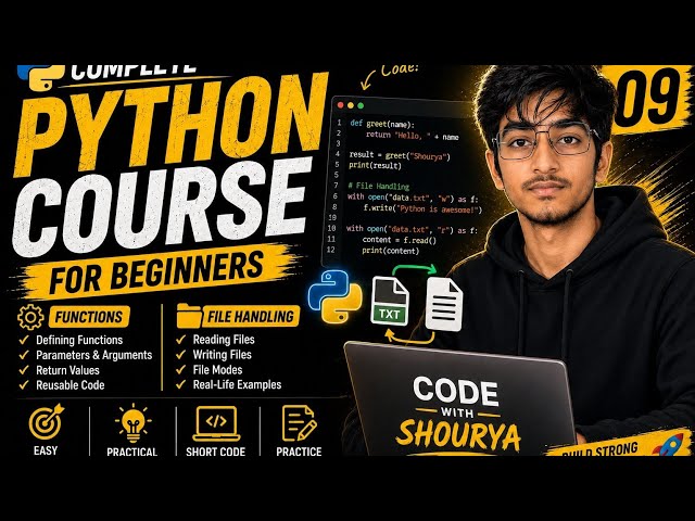 🐍 COMPLETE PYTHON COURSE 2026 | LECTURE 09: Functions & File Handling 🚀 | CDP PROJECT  