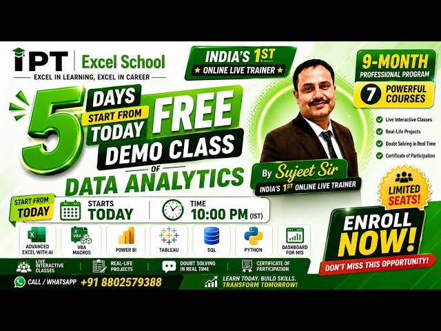 🔥 5 Days FREE Data Analytics Demo Class | Today 10:00 PM | Excel, VBA, Power BI, Tableau, SQL,Python