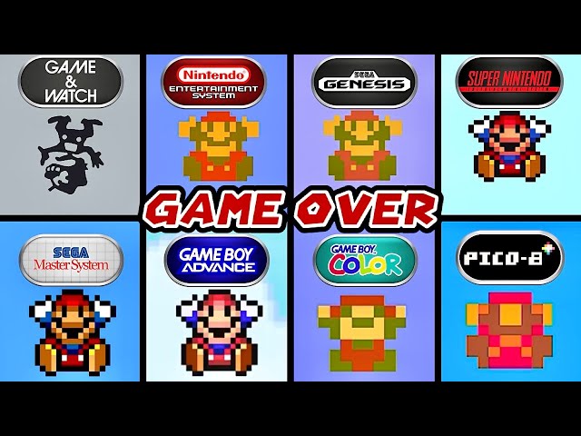 Super Mario Bros. GAME OVER - G&W vs NES vs SNES vs Master System vs Genesis vs PICO-8 vs GBC vs GBA