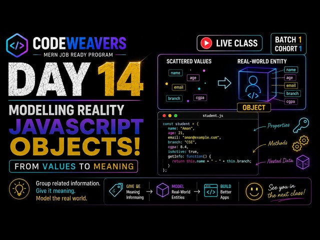 Day 14 | JavaScript Objects Explained | Properties, Methods & Nested Data | CodeWeavers