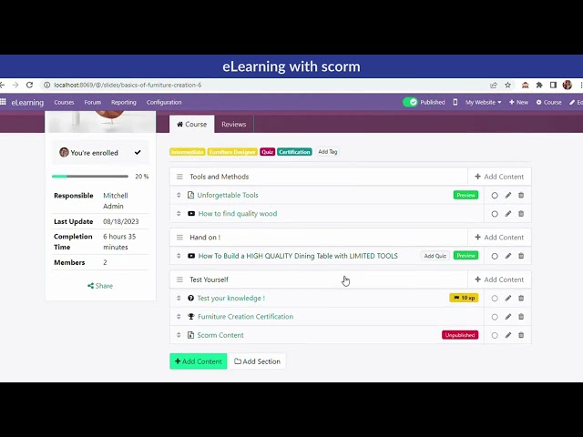 Odoo: Quick overview of eLearning with scorm app