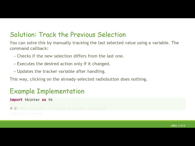 Prevent Tkinter Radiobutton Command from Re-executing on Same Selection