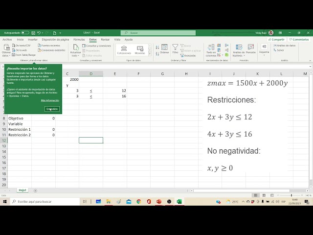 Programación Lineal: Problema de maximización con 2 variables por Excel