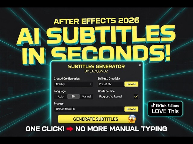 AI Subtitles in After Effects in SECONDS! 🔥 AutoSub AI Plugin Tutorial (2026)