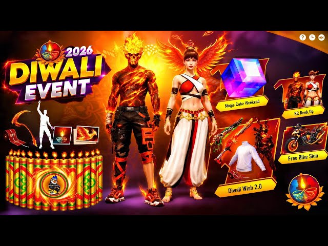 Diwali Event Free Fire 2026🔥🥳|2 Free Magic Cube|OB55 Items Review|Free Fire New Event| ff new event