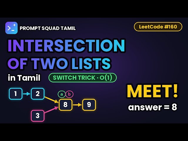 Intersection of Two Linked Lists in Tamil | LeetCode 160 | Switch Trick O(1) Space | LeetCode Tamil