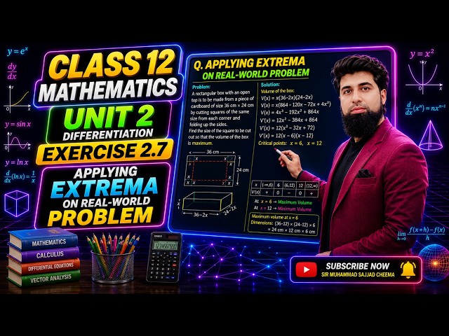 Class 12 Mathematics |Unit 2 Ex 2.7 Complete Applying Extrema on Real-World Problem|@H.H educational