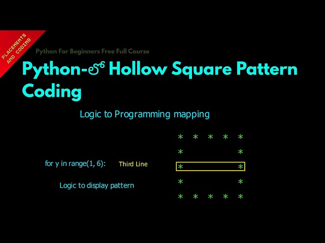 Hollow Square Pattern Coding in Python || Telugu || Lesson 62 || Python For Beginners ||