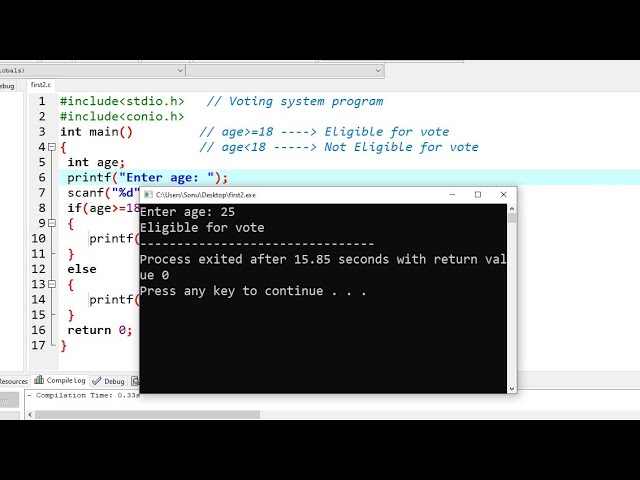 Program to Check Person is Eligible for Vote or Not hindi