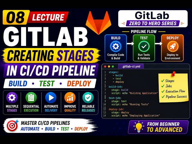 08 Creating Stages in GitLab CI/CD Pipeline: Build, Test & Deploy Stages | GitLab Tutorial