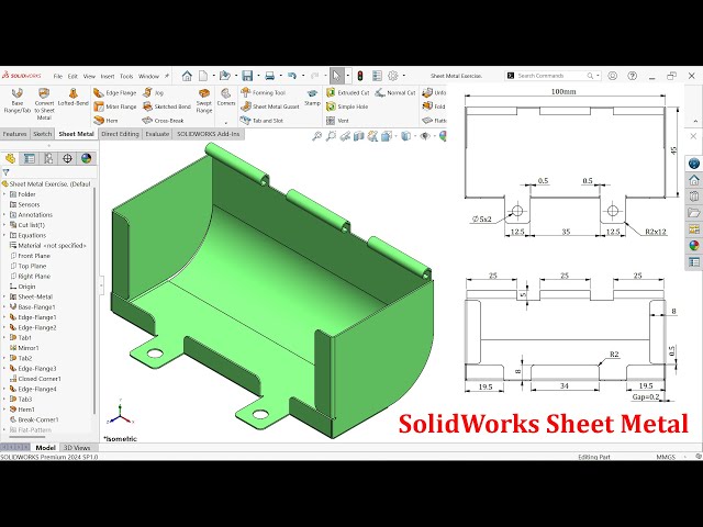 SolidWorks Sheet Metal Exercise Edge Flange, Hem and Flat Pattern