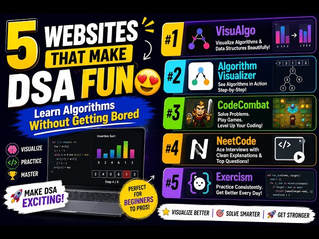 Websites That Make DSA Fun 😍 | Learn Data Structures Without Getting Bored #DSA #coding #algorithm