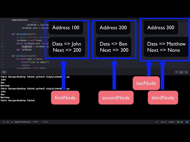 Singly Linked List in Python (Part 8/10) - Python implementation of last node deletion