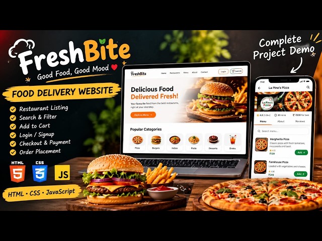 Internship task 1| FreshBite – Food Delivery Website | HTML CSS JavaScript | Complete Project Demo
