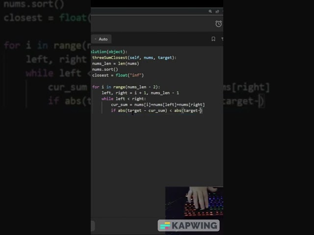 Leetcode #16: 3Sum closest Python solution #leetcode #python #shorts #pythonprogramming #code #1337