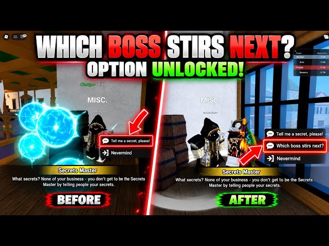 Secrets Master “Which Boss Stirs Next?” Option Not Showing? ⭐🔥  | Blox Fruits