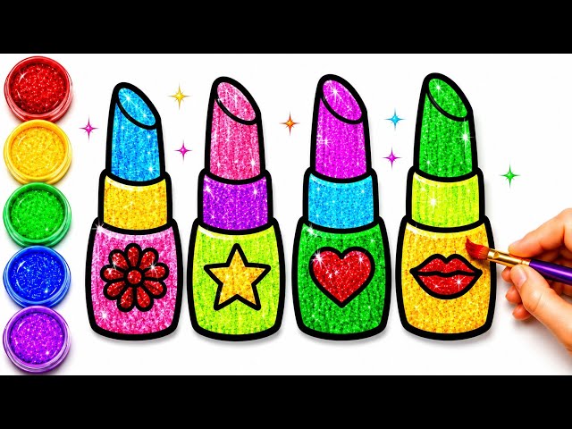 💄 Learn Colors with Glitter Lipstick ✨🌈 | Easy Drawing, Painting & Coloring for Kids & Toddlers 🎨