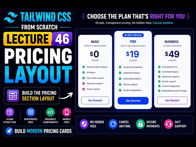 Tailwind CSS Tutorial for Beginners | Build a Pricing Section 💰 | Lecture 46
