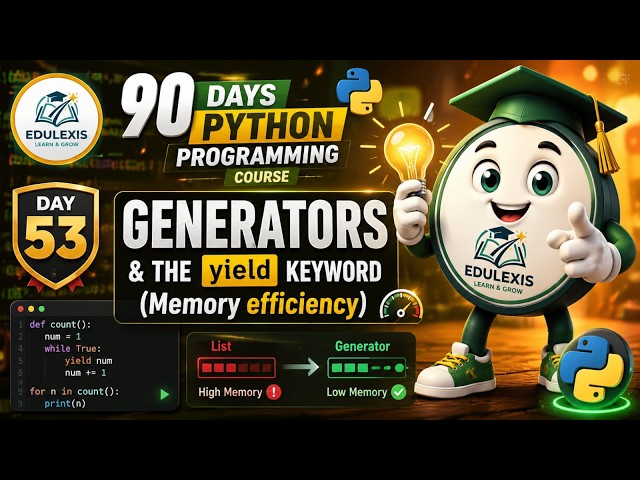 Day 53 : Stop Wasting Memory! 🔥 Python Generators & yield Explained | EDULEXIS |
