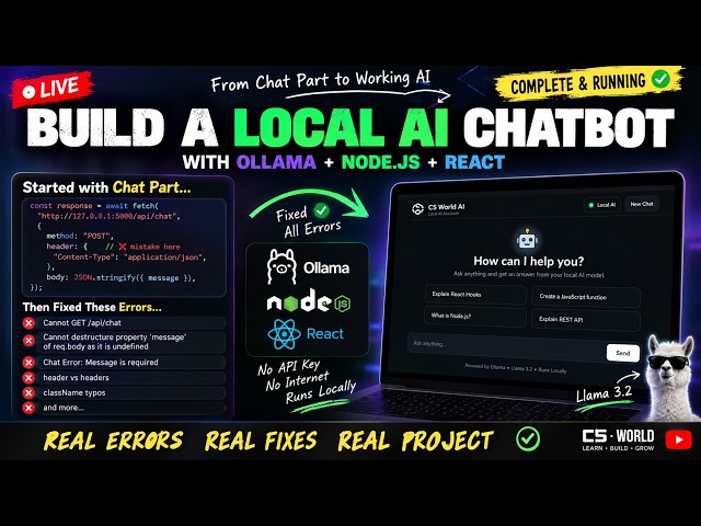 🔴 LIVE: I Built a Local AI Chatbot 🤯 | Ollama + React + Node.js | No API Billing