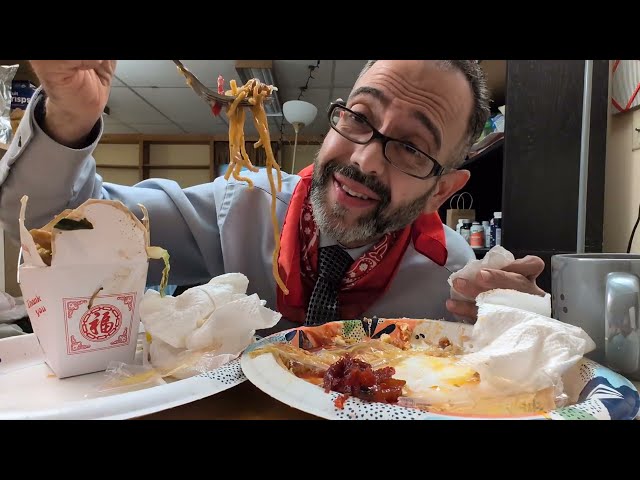 ASMR. Eating A Egg And Velveeta Cheese Sandwich, Boneless Spare Ribs, Chicken Lo Mein With Egg Roll.