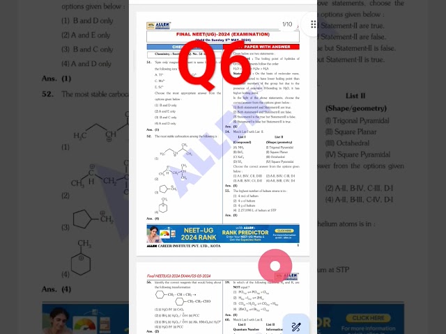 neet 2024 answer key Code Q6 #neet2024 #latest #neet #answerkey #latestupdate #allen #unofficial