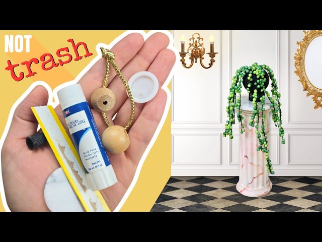 EASY Handmade Miniature Things 📦 "Marble" column & string of pearls plant
