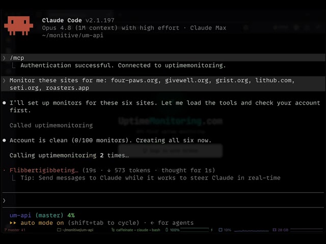Create uptime monitors by asking Claude Code (MCP demo)