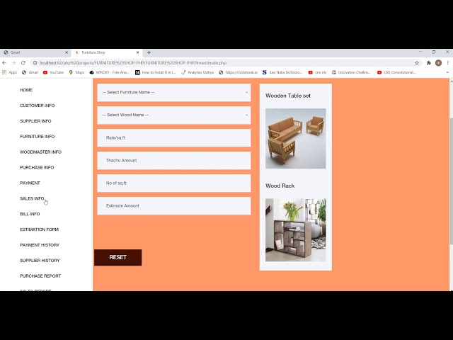 furniture shop php project