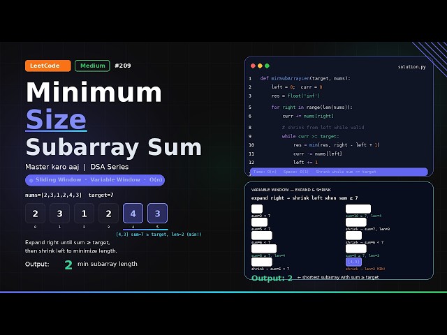 Day 41 || LeetCode 209 ||  DSA live with me  || Sliding window || Minimum size subarray sum