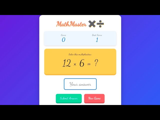 Multiplication Practice App | HTML, CSS & JavaScript Project