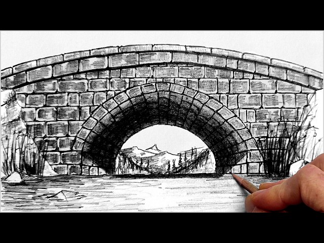 How to Draw an Arched STONE BRIDGE in One-Point Perspective (Step-by-Step Tutorial)