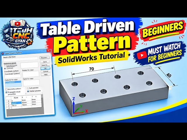 Table Driven Pattern in SolidWorks | Complete Tutorial for Beginners | Must Watch 🚀 #solidworks 