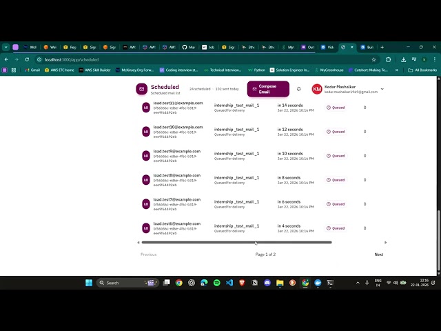 Professional Email Job Scheduler||Outbox Assignment||Queue-Based, Restart-Safe Architecture||