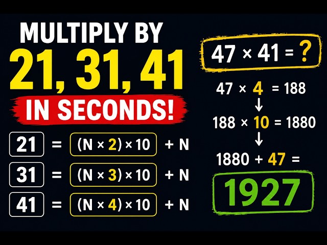 The Fastest Way to Multiply by 21, 31 & 41  Math Trick | Ahmad
