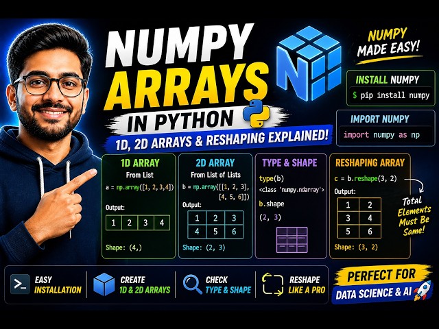 Part04-NumPy Arrays in Python 🔥 1D, 2D Arrays & Reshaping Explained