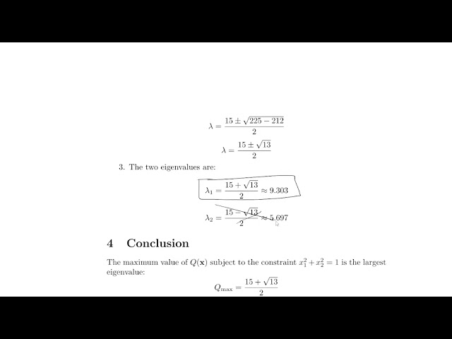 Finding the Maximum Value of a Quadratic Form Using Lagrange Multipliers | Optimization Problem