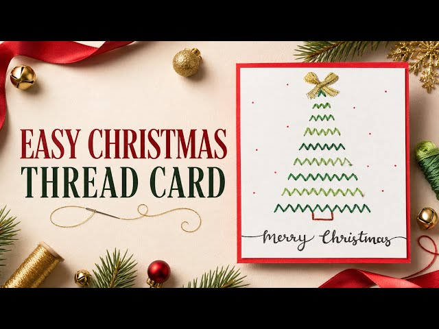 Christmas Thread Card Tutorial 🎄 | Easy DIY Embroidery Card + Printable Template