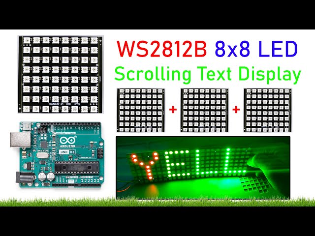 How to Use 3 WS2812B 8x8 LED Matrices with Arduino | 192 RGB LEDs Scrolling Text Display
