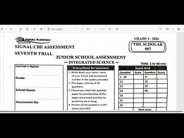 GRADE 9 INTEGRATED SCIENCE PAPER 1 | SIGNAL SCHOLAR 007 2026 | FULL REVISION & ANSWERS